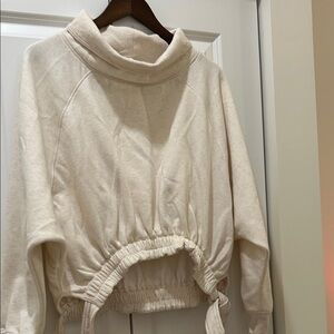 Cream Turtleneck Drawstring Hem top